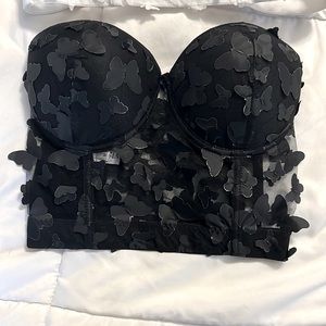 Butterfly Appliques Bustier Crop Top in Black